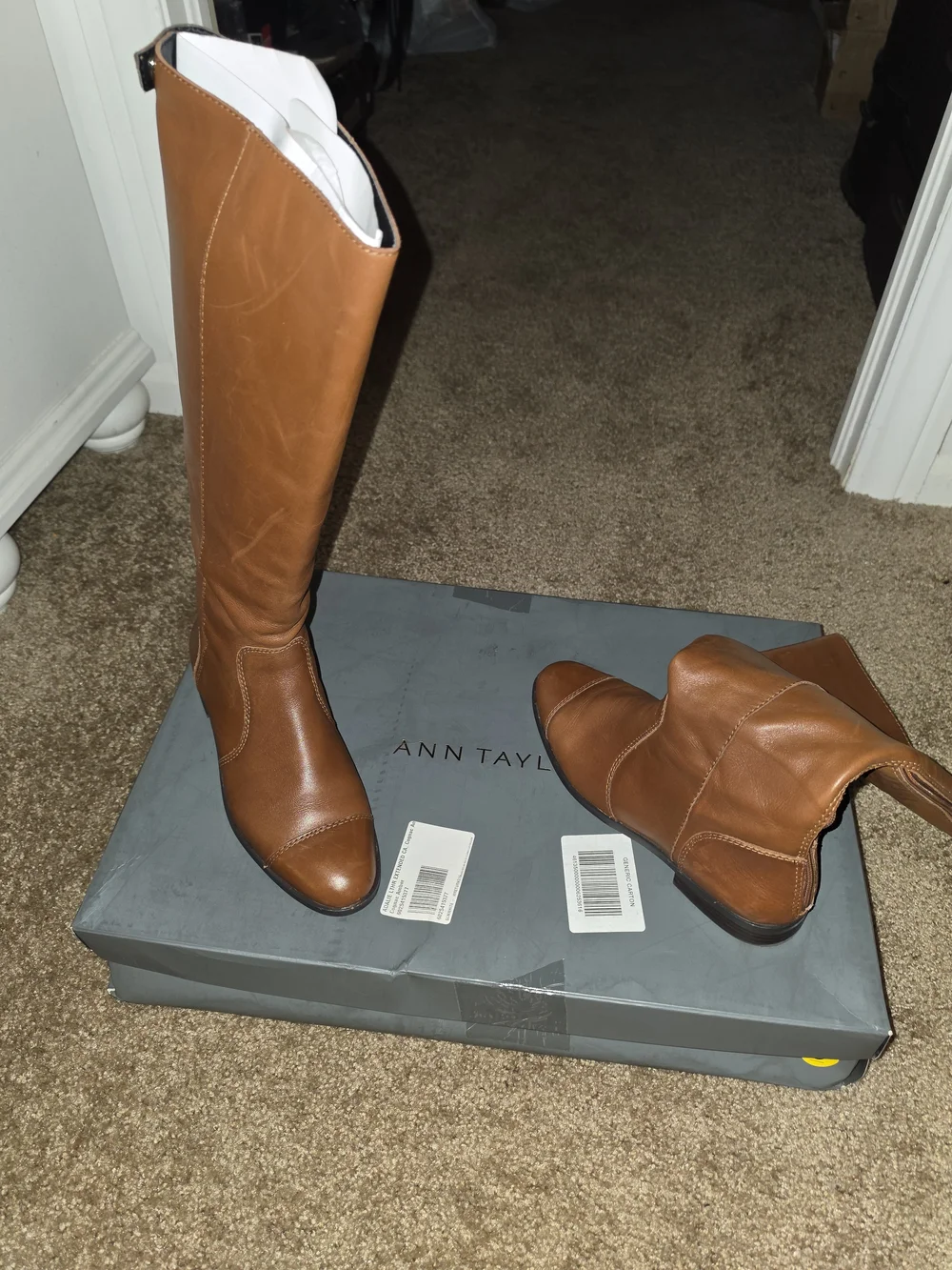 Ann Taylor Women's Tall Zip-Back Riding Boots in Cognac Brown Sz 9